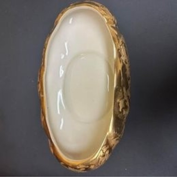 Weeping Gold Nugget Oblong Porcelain Bowl. 22 KT Gold Hand Decorated 1960s 1970s - Picture 3 of 6